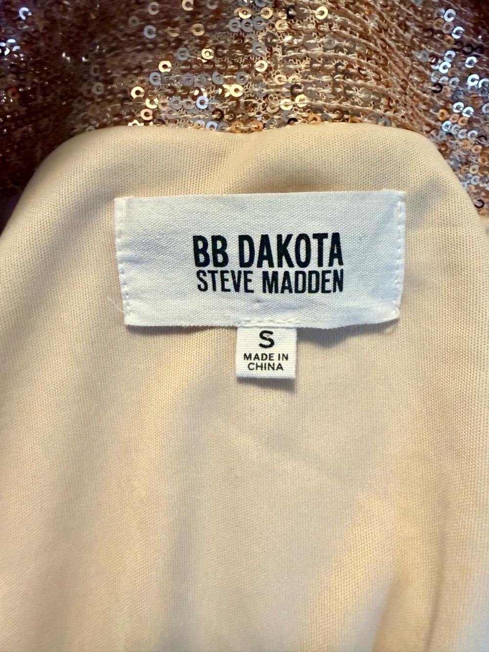 BB Dakota Steve Madden Show Stopper Rose Gold Sequin Duster Cardigan Small - Picture 6 of 10